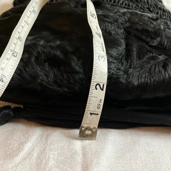 Vintage Black Fur Satin Hand Warmer Muff Bag Clutch Wristlet, Zip Pocket MINT - Picture 8 of 16